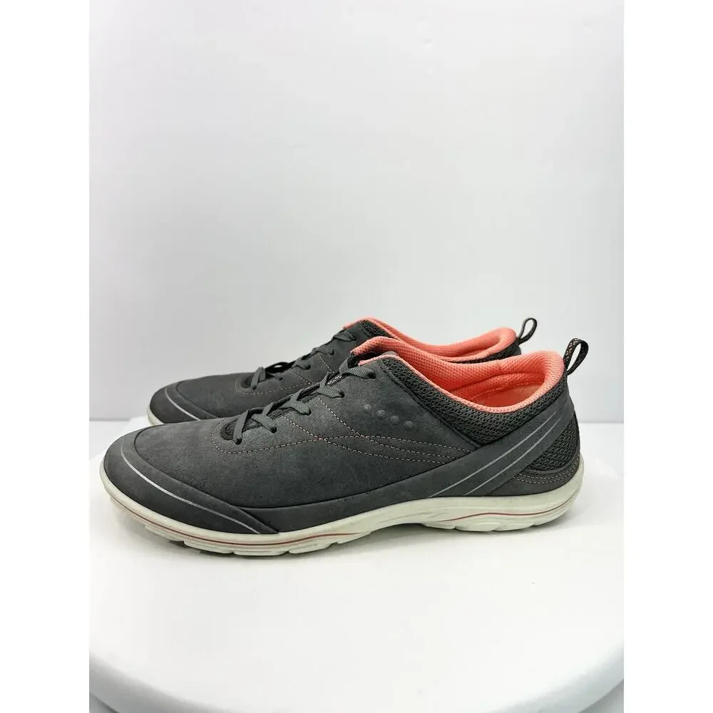 ECCO Womens Arizona Sneakers Dark Gray Coral Sz EU 37 US 6.5 Suede Comfort Shoes
